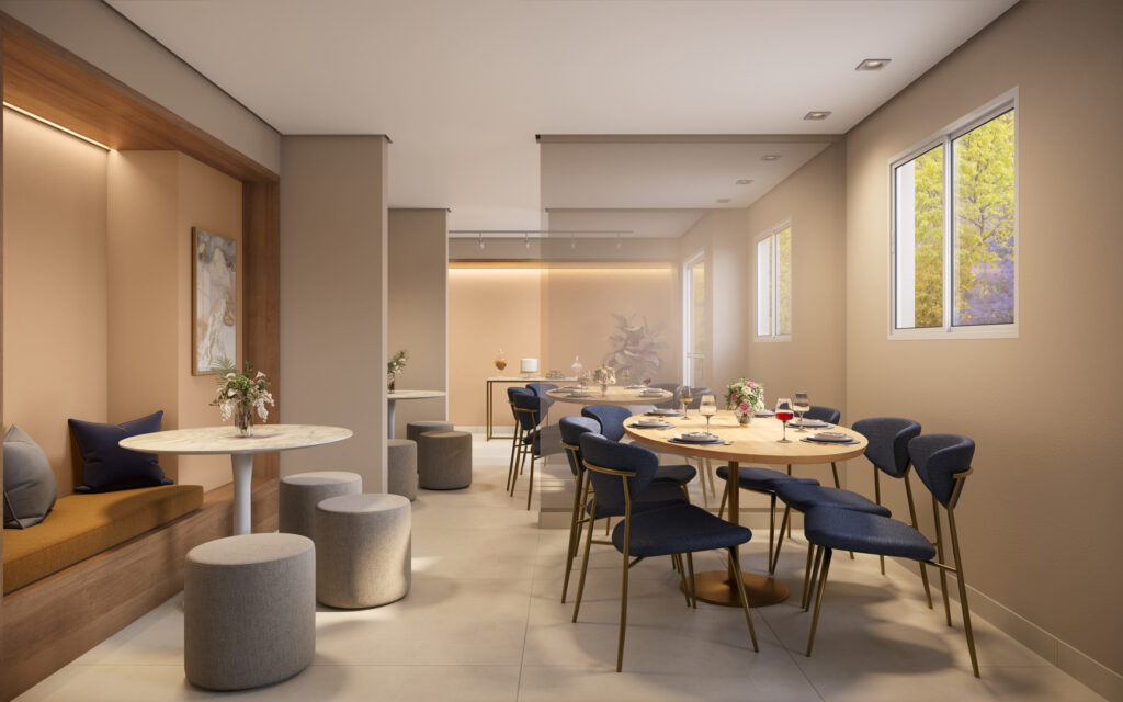 Perspectiva ilustrada do Salão de Festas