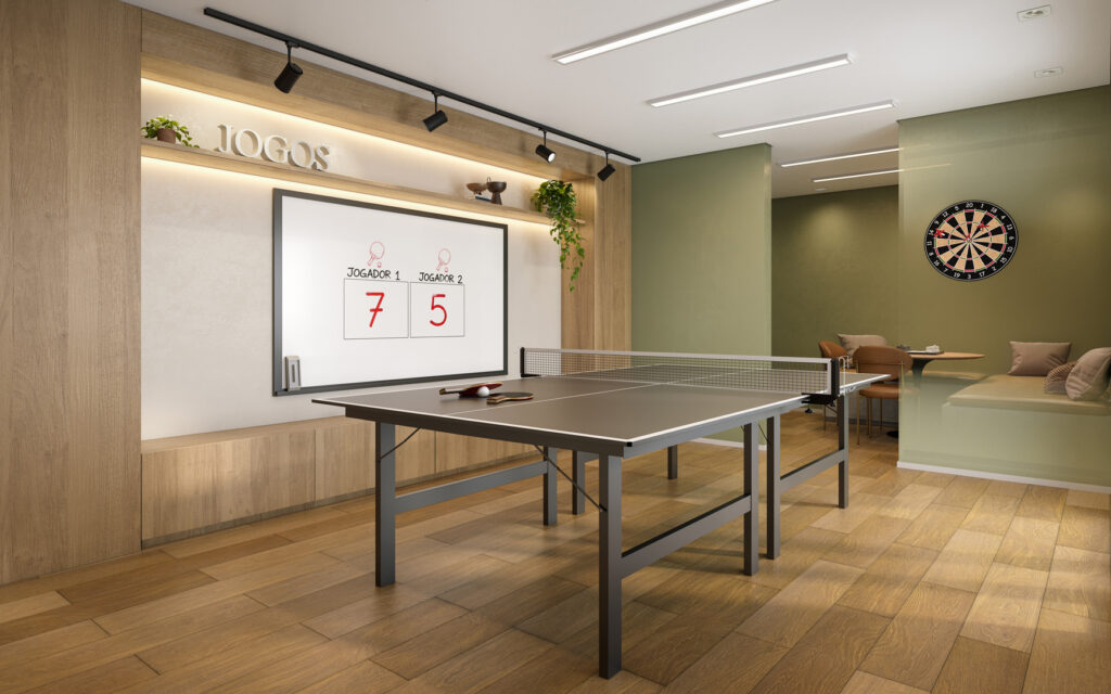 Perspectiva ilustrada do Salão de Jogos