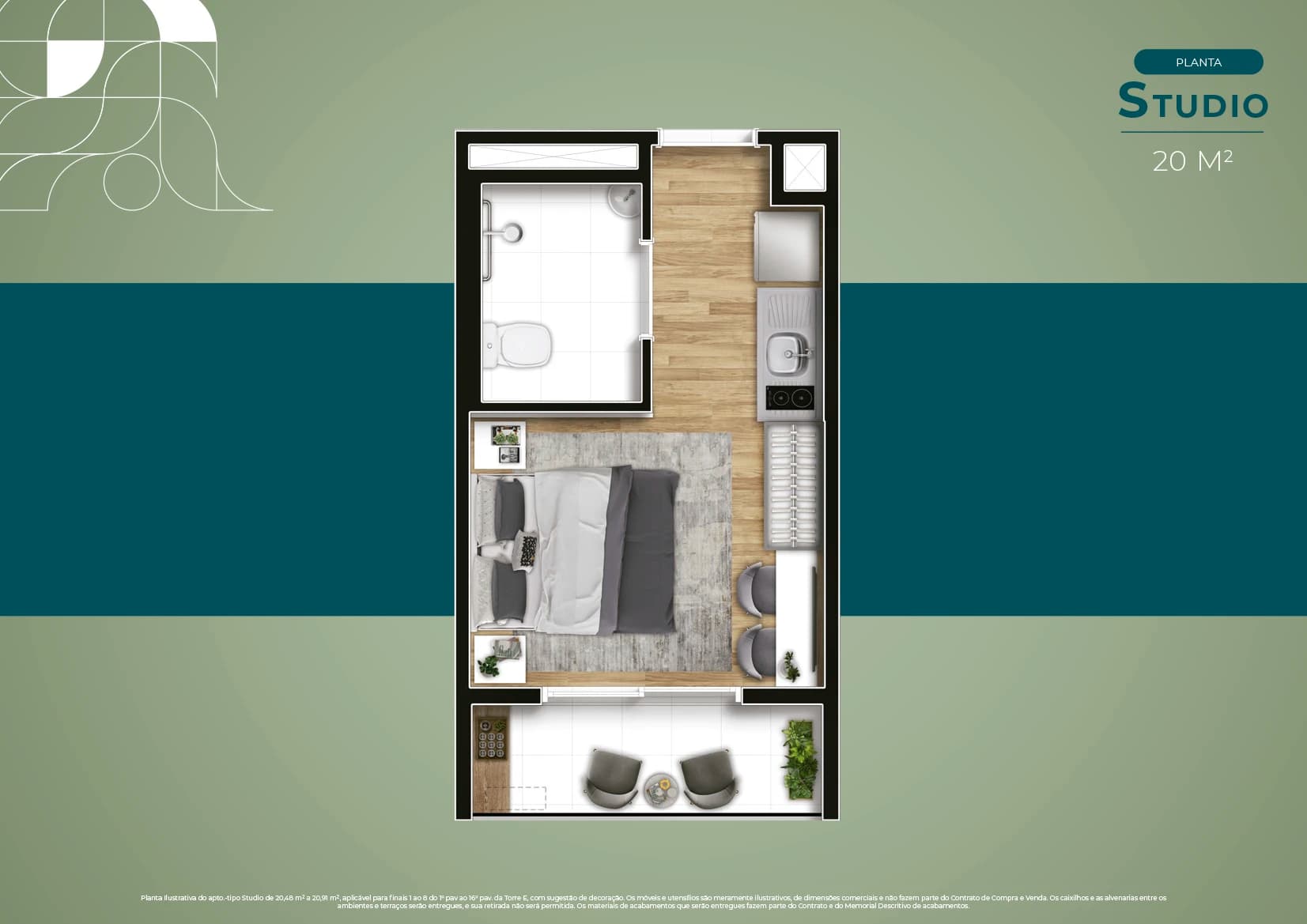 1 - Planta Studio de 20 m²